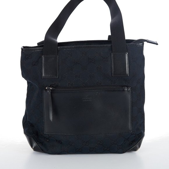 Gucci Handbags - Gucci GG Canvas Shoulder Bag Blue Black Leather 019 0402